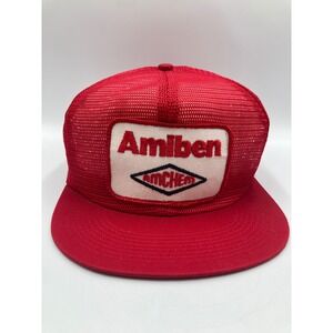 Vintage Red Amiben Amchem Mesh Trucker Hat Snapback Made in‎ ISA K-Products